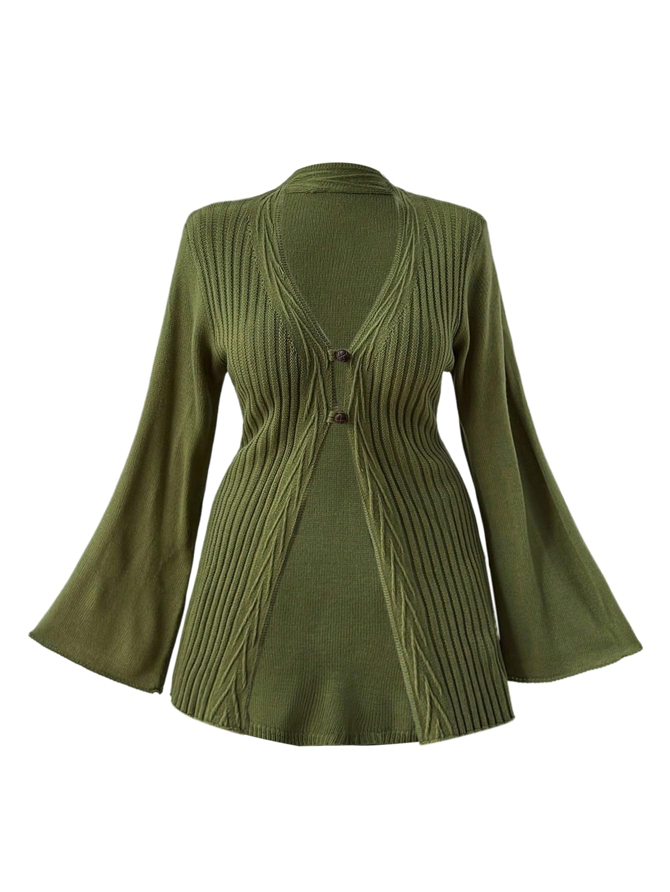 SHENHE Womens Plus Size Bell Sleeve Cardigan Deep V Open Front Button Up Knit Cardigan Sweater