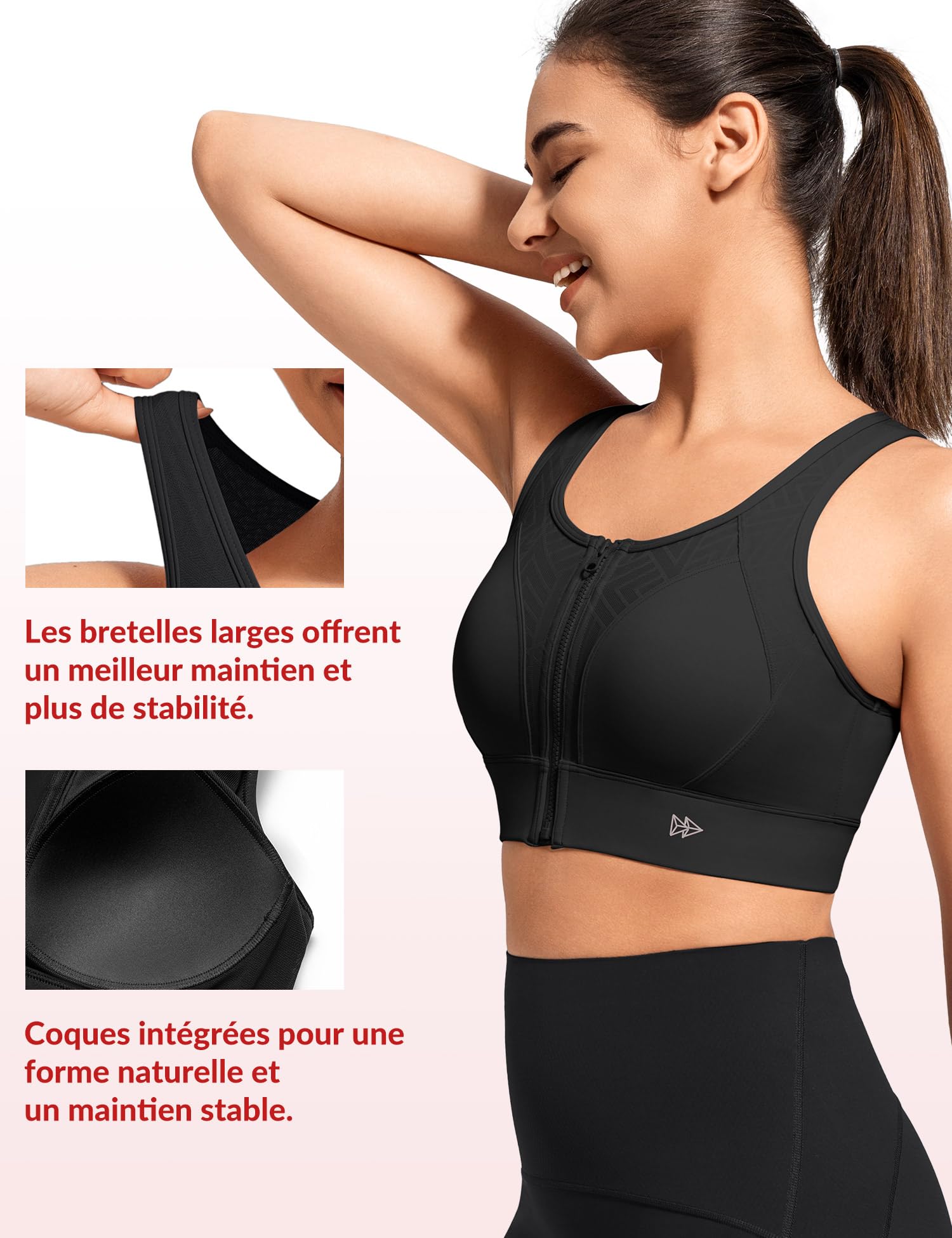 Yvette Soutien-Gorge de Sport Femme | Fermeture éclair sur le devant, grandes tailles, dos nageur, coussinets intégrés, facile à enfiler et à retirer