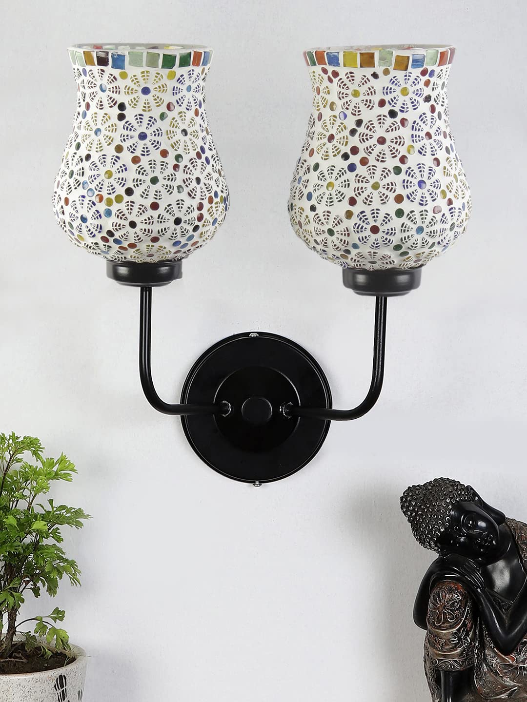 Devansh Dual Iron Wall Lamp, Wall Decor, Wall Hanging Wood Light lamp,Vintage Wall Lamps, Industrial Wall Lights Decorative Home, Living Room, Indoor Outdoor Lighting- Mosaic Glass (Multicolor)-B