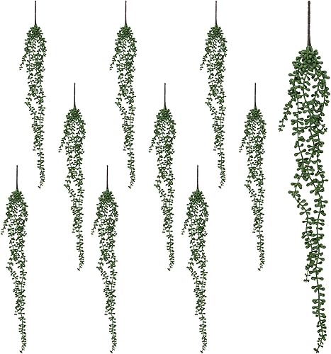 10 plantas colgantes artificiales para suculentas, cadena de perlas falsas, plantas verdes, 27.6 in de largo, planta colgante de plástico para