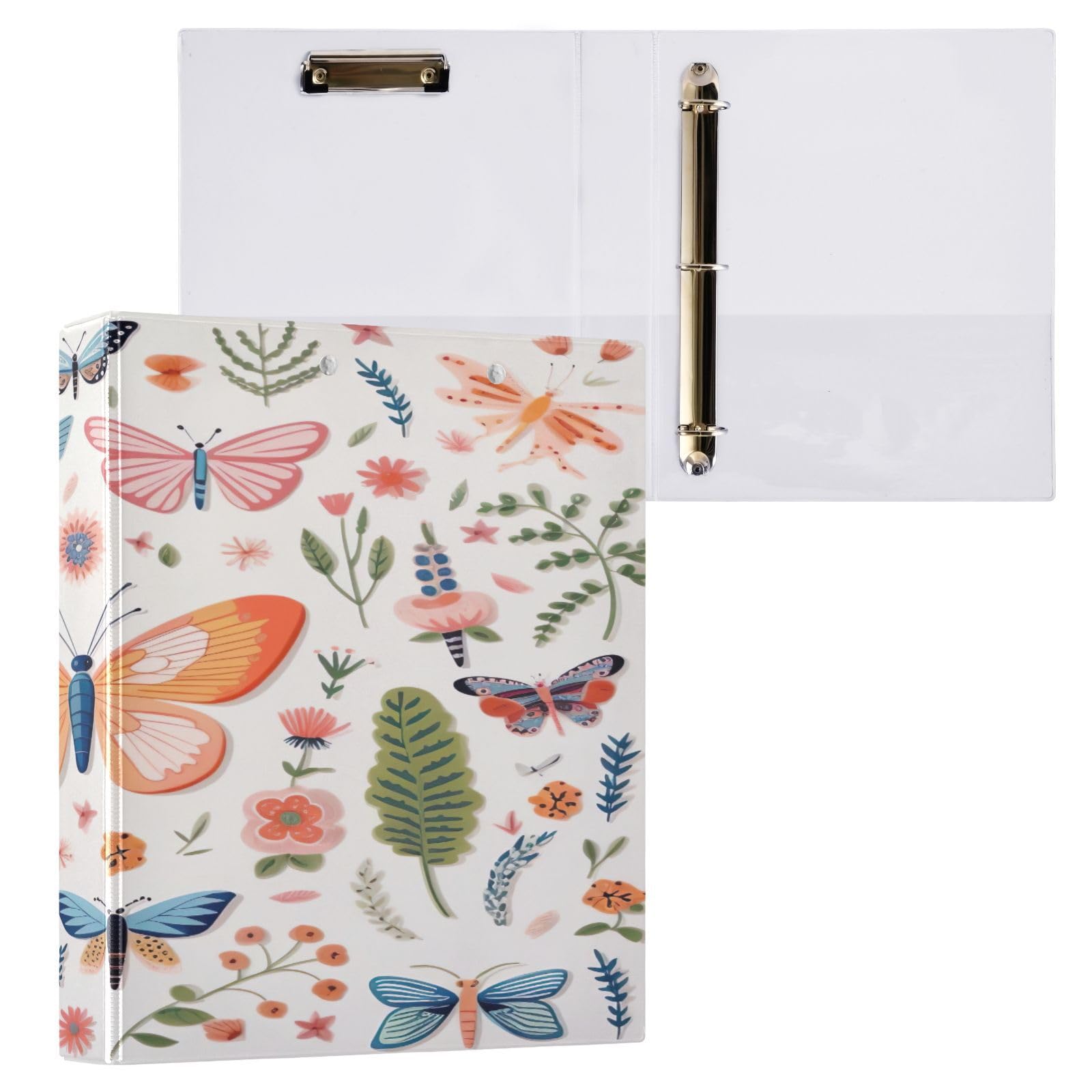 Raccoglitore a 3 anelli da 3,8 cm con clip in metallo a molla e farfalle, decorativo, formato lettera, per casa e ufficio, confezione da 2