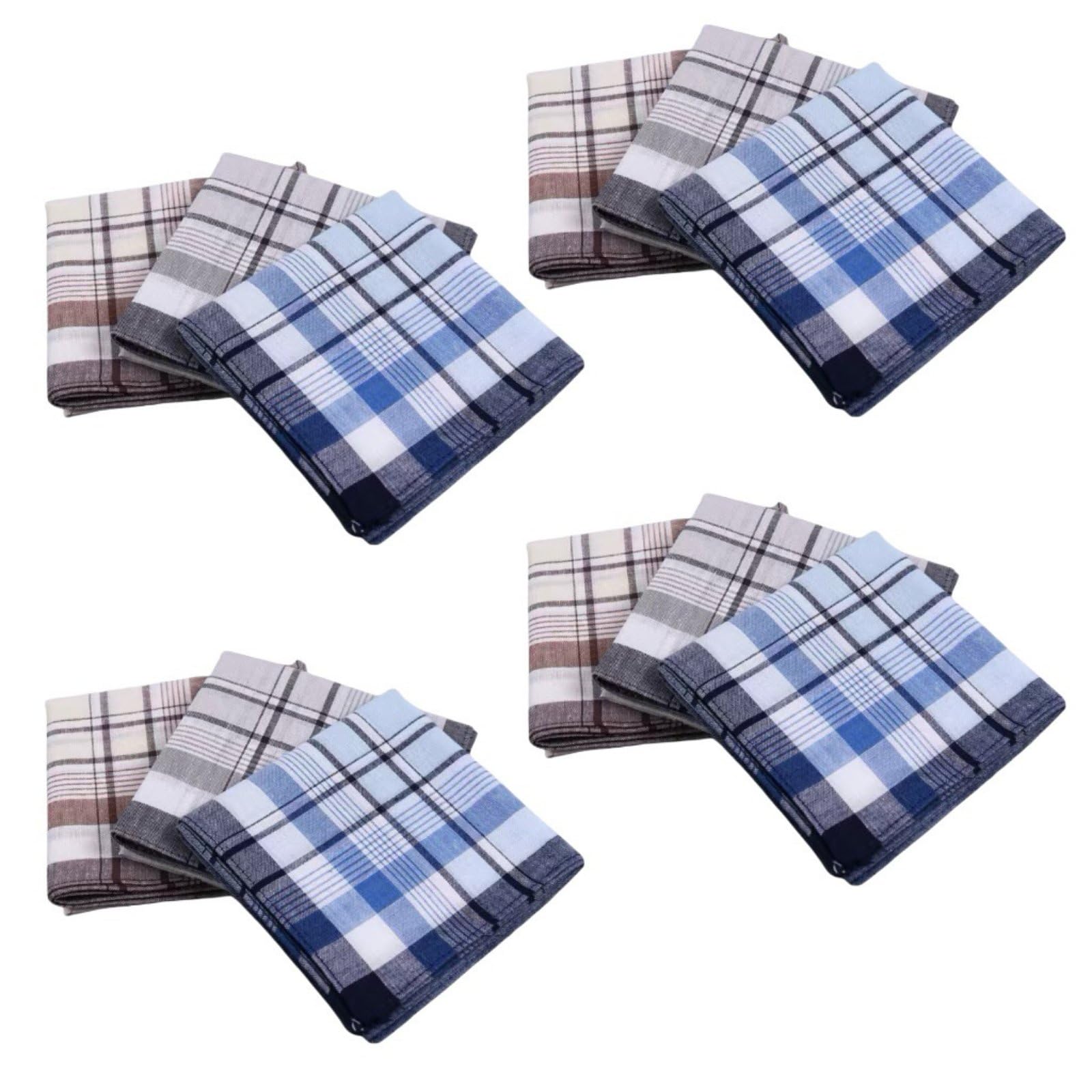 Thin Cotton Plaid Handkerchief Absorbent Cotton Handkerchief Soft Checkered Hankie Breathable, 12 Pack, Style 2|Handkerchiefs-image-8