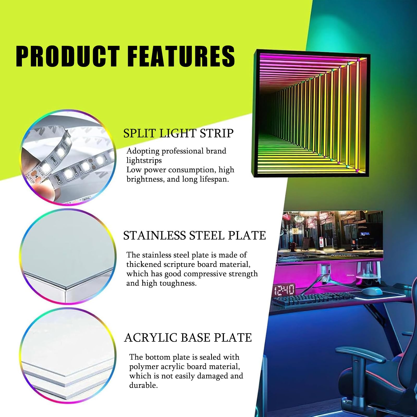 Lustro LED Infinity z pilotem zdalnego sterowania, lampka nocna z iluzją 3D, do sypialni i pokoju gier, dekoracja