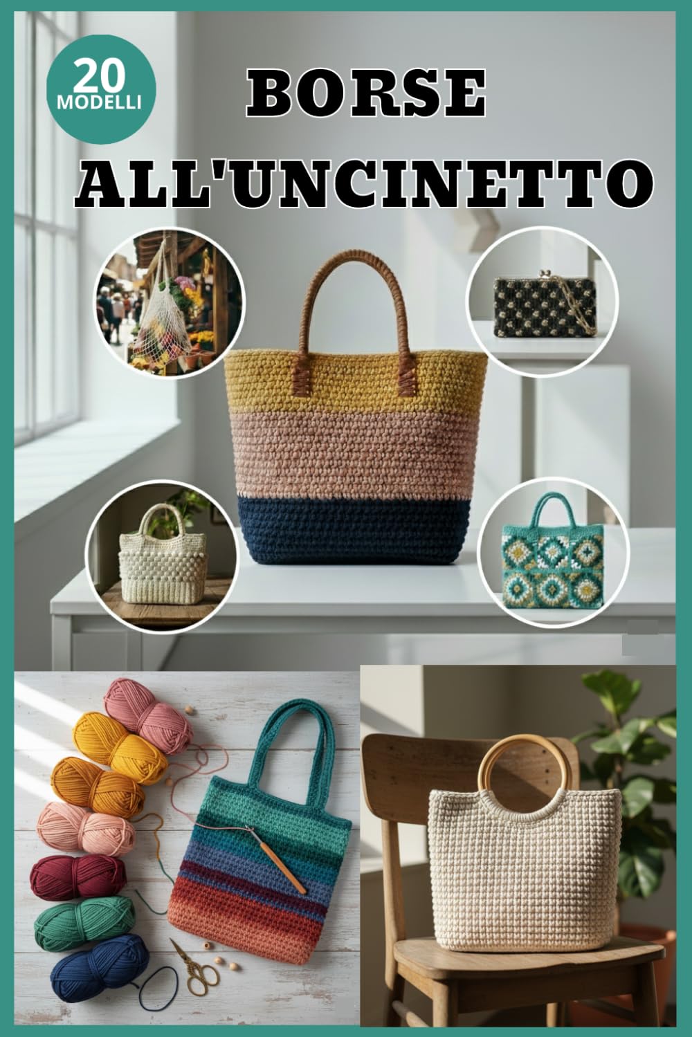 La Collezione Definitiva di Borse all’Uncinetto: 20 modelli moderni di borse tote, da mercato e a tracolla – con istruzioni passo dopo passo e fotografie.