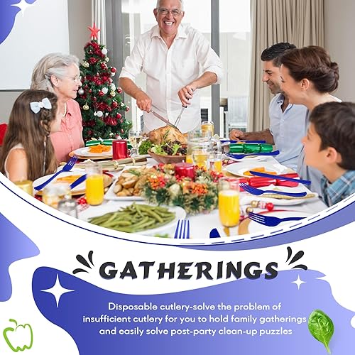 Miniatura 5 de Juego de cubiertos de plástico resistente de 300 piezas, incluye 100 cucharas desechables, 100 tenedores de plástico, 100 cuchillos de plástico para