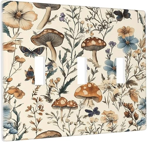 Miniatura 32 de Cubierta de interruptor de luz de palanca doble de 2 cuadras, color rosa, hongos, flores, placa de pared, placa frontal eléctrica, retro, años 70,