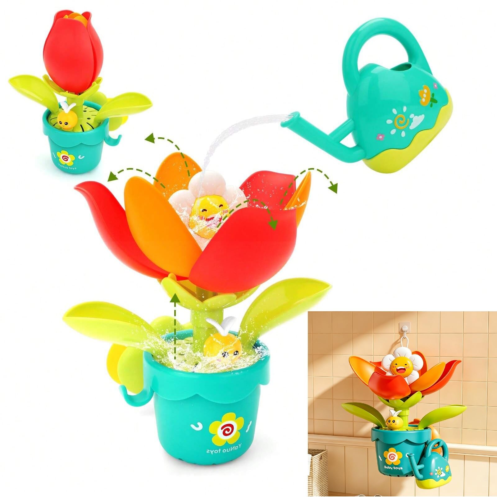 Toddler Baby Bath Toy, Water Play Toy for Kids, Ultimate Sunflower Bath Spray, Garden Adventure Set with Watering Can, Attach to Any Tub, Shower Fun for Bath time