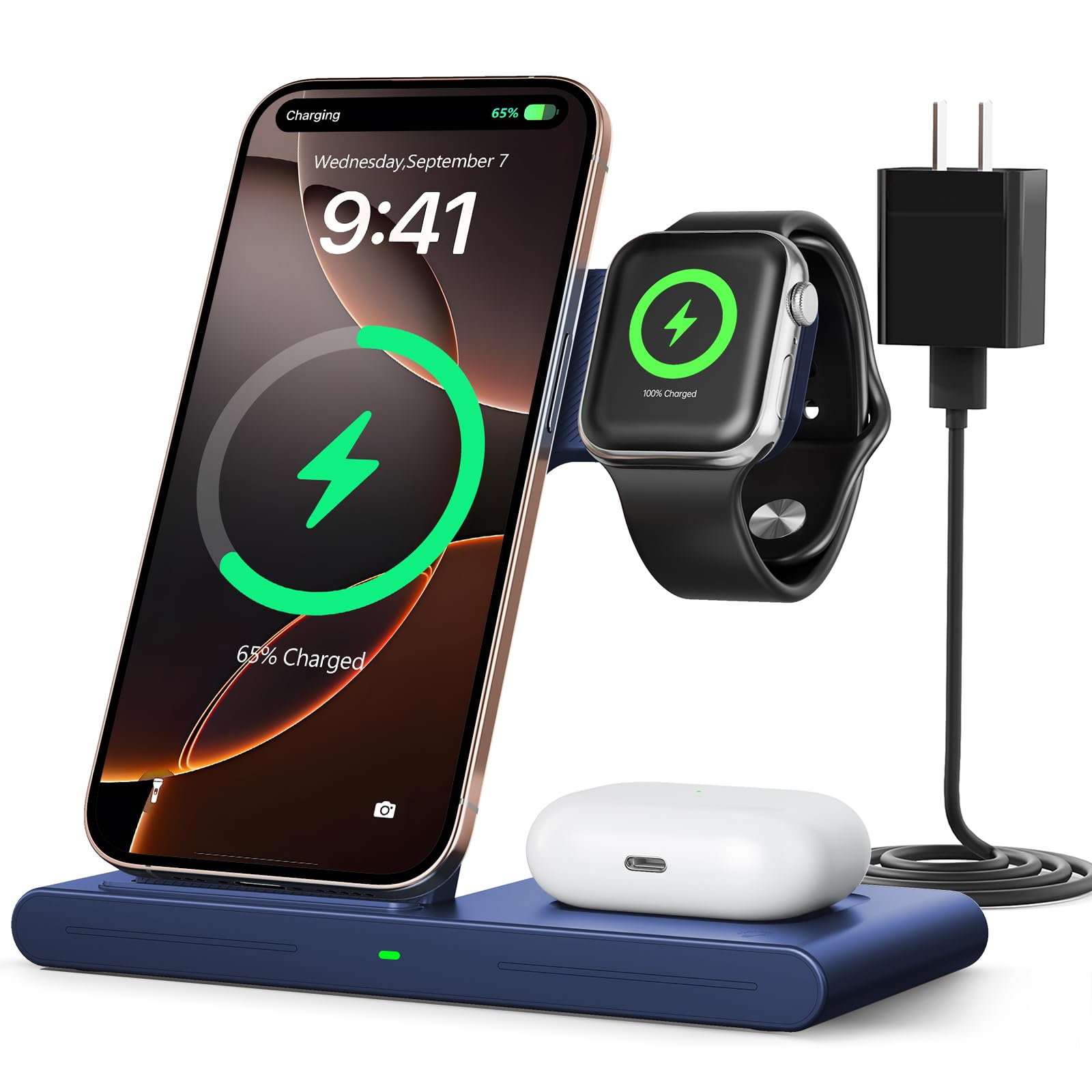 2026 Wireless Charger for Apple and Android Charging Station,3 in 1 Fast Max Charging for iPhone 16 15 14 13 12 Pro Max Plus, Apple Watch Series & Air