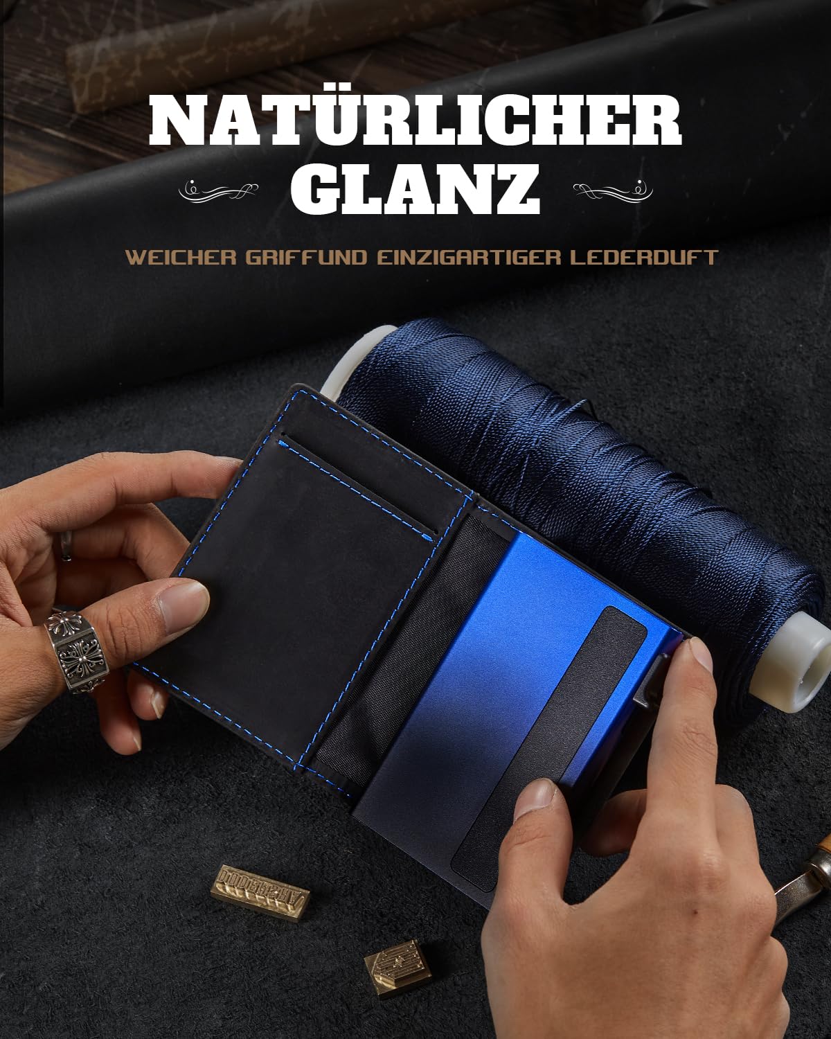 DODENSHA® MagSnap Airtag Wallet Herren: Smart Wallet für 10+ Karten, Wallet mit Münzfach, Geldbeutel mit AirTag* Fach, Geldbörse Herren mit RFID Schutz, Schwarz Blau
