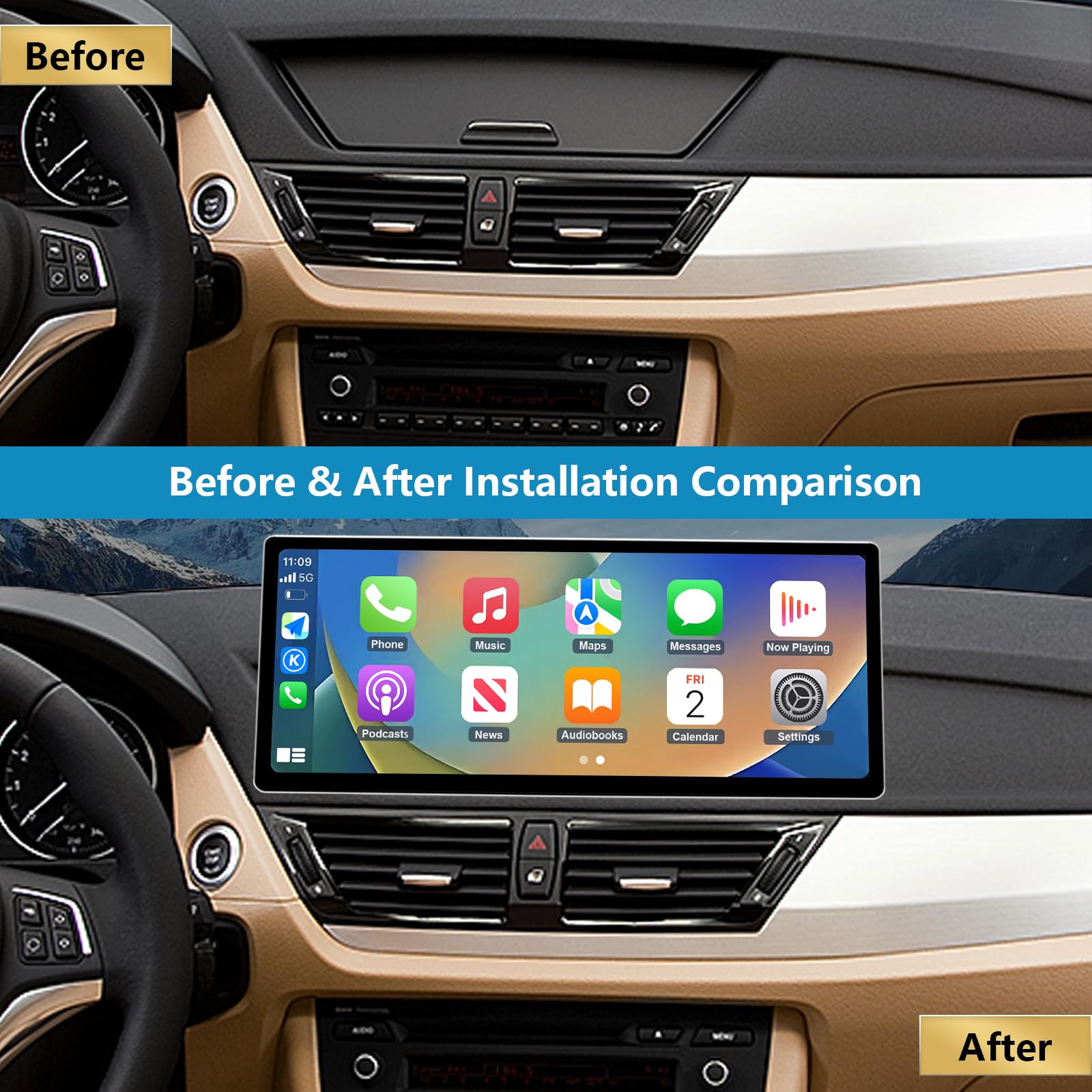 Radio samochodowe 12,3-calowy ekran dotykowy z bezprzewodową funkcją Carplay i Android Auto do BMW serii X1 E84 z lat 2009-2015 bez ekranu OEM, obsługuje Mirrorlink, muzykę, nawigację