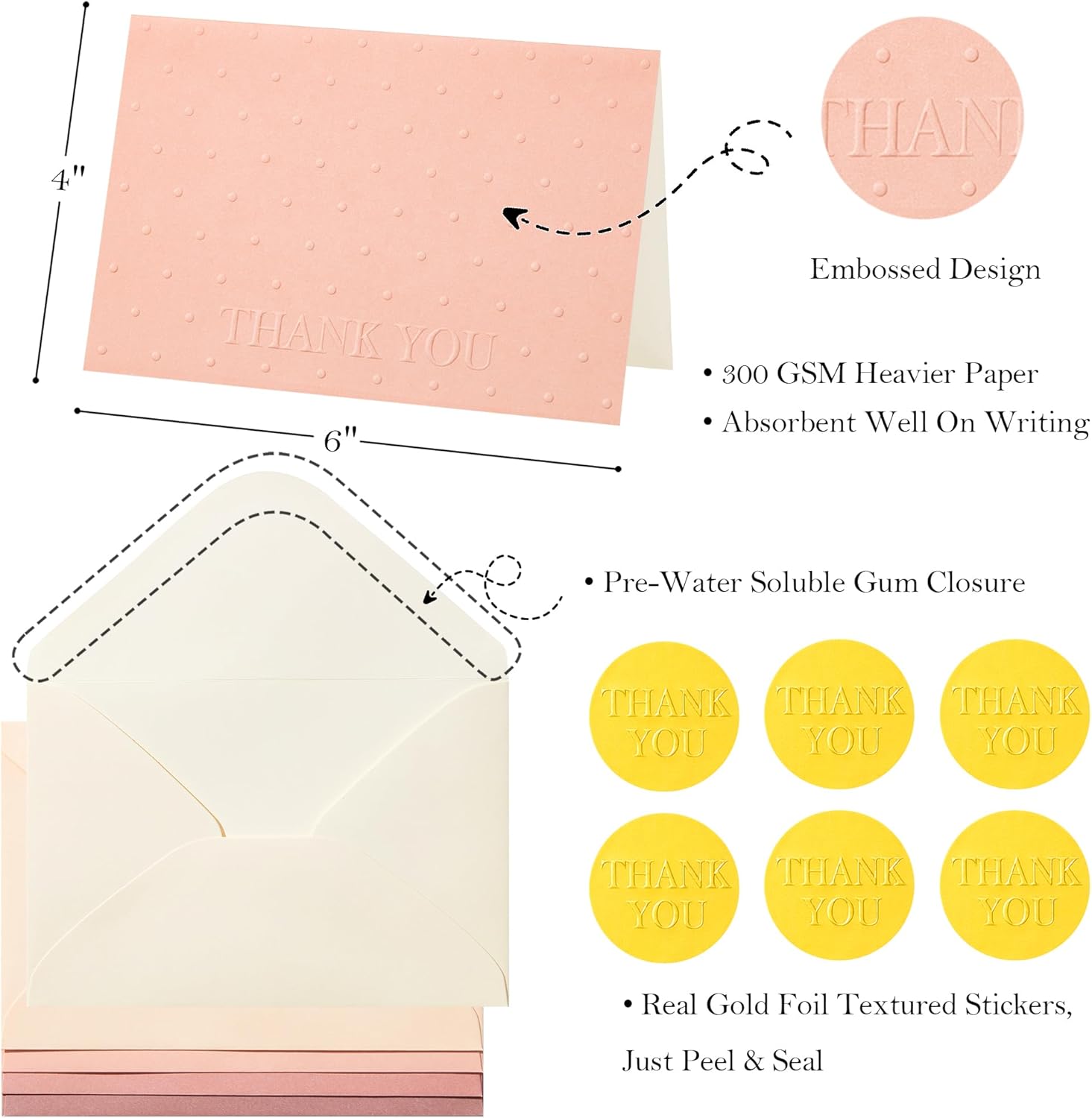 Crisky Embossed Thank You Cards (50 Pack) with Envelopes & Stickers Thank You Greeting Notes Bulk for Birthday, Baby Shower,Bridal Shower, Wedding, Graduation Shade of Dusty Rose - Image 2