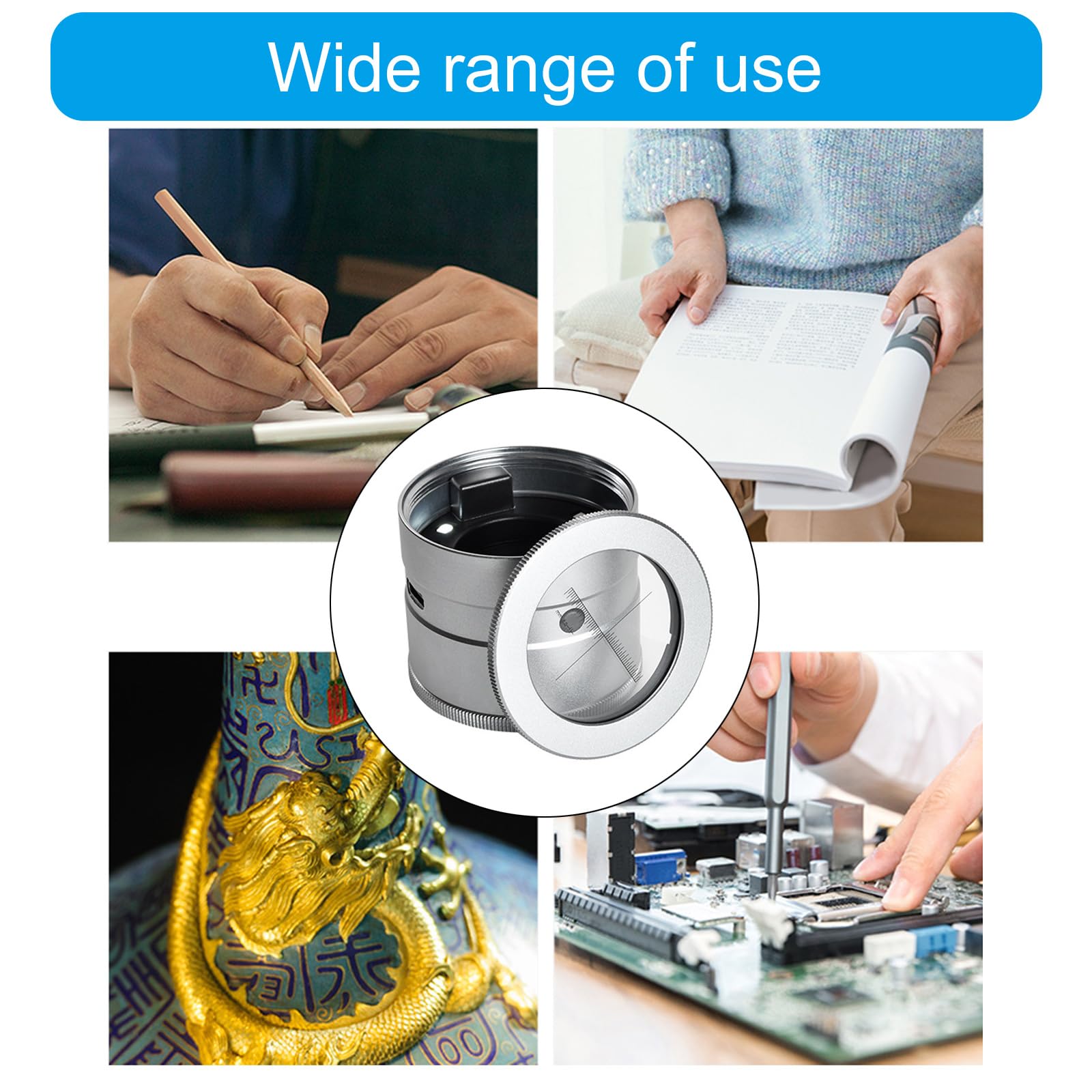 Loupe portable en verre avec échelle LED 10x pour inspection, bijoux, timbre