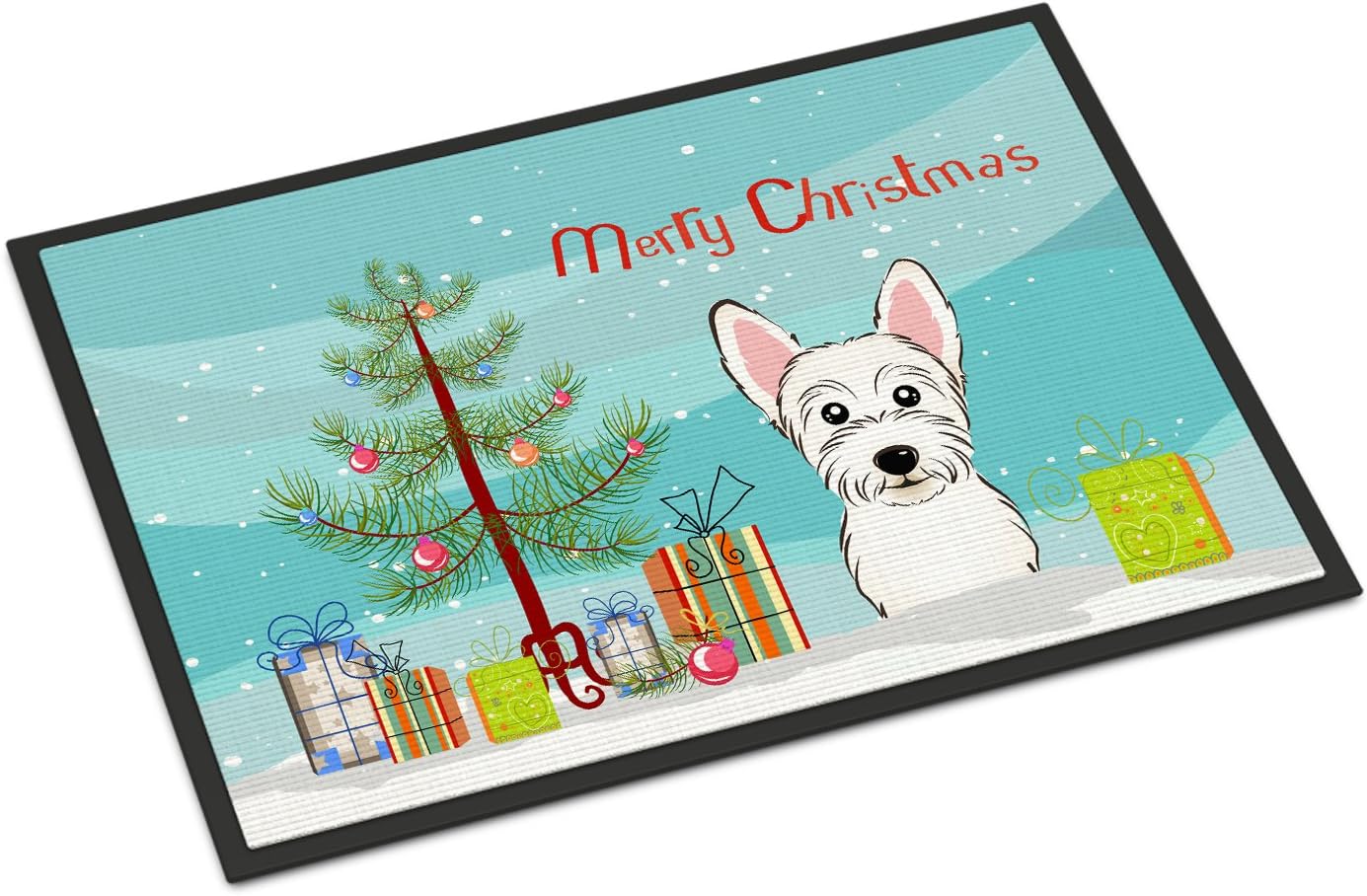 Caroline's Treasures BB1598MAT Christmas Tree and Westie Doormat 18x27 Front Door Mat Indoor Outdoor Rugs for Entryway, Non Slip Washable Low Pile, 18H X 27W