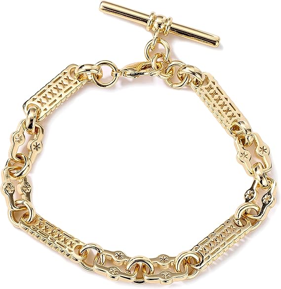 THE BLING KING Gold Stars and Bars Bracelet - Elegant T-Bar Bracelet