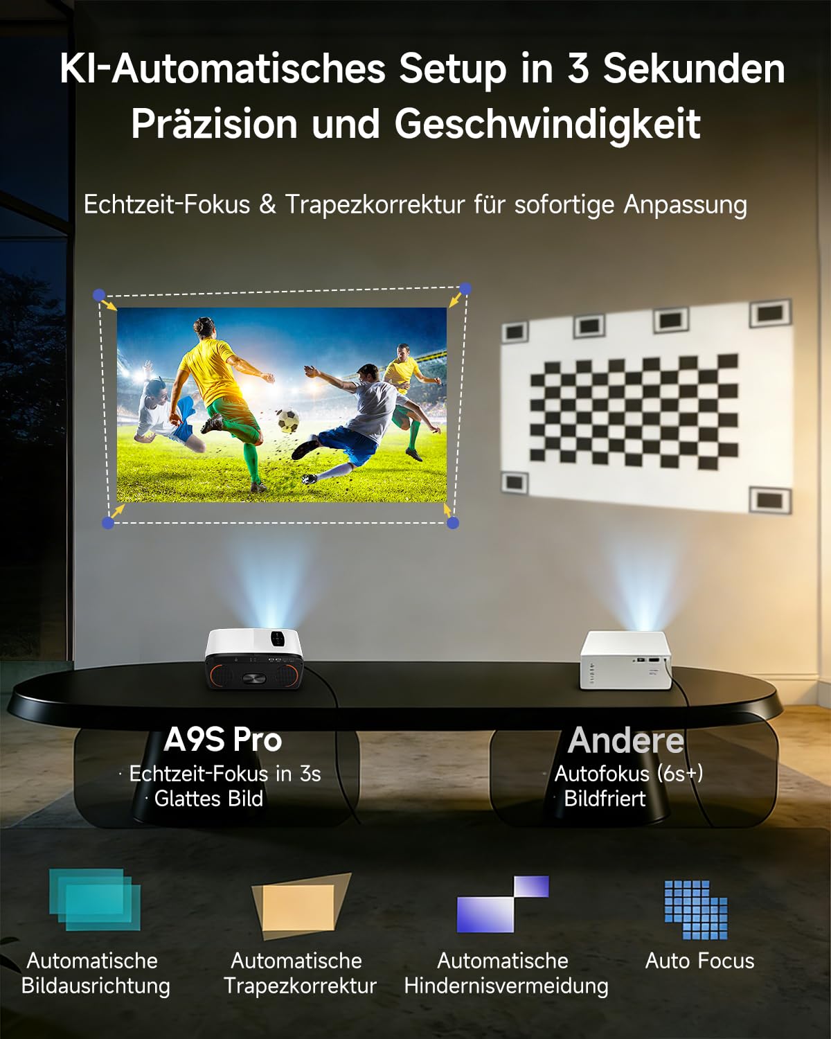 Projektor 4K Google TV, 2500 ANSI lumenów, światło dzienne, projektor kina domowego z WiFi Bluetooth HDMI ARC/CEC, 35 W x 2 Deep Bass, Dolby Audio, autofokus ToF i MEMC, idealny do salonu, gier, na