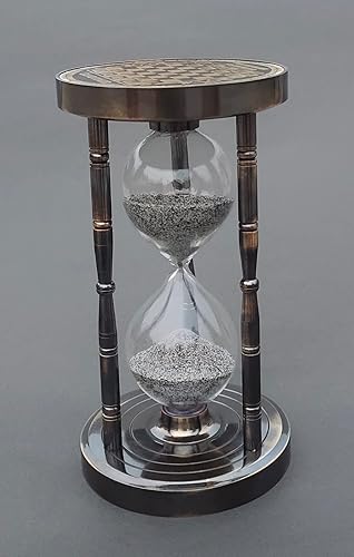 Miniatura 5 de Temporizador de reloj de arena antiguo náutico de 5 minutos, reloj de arena de latón macizo con ajedrez en ambos lados (sin brújula)