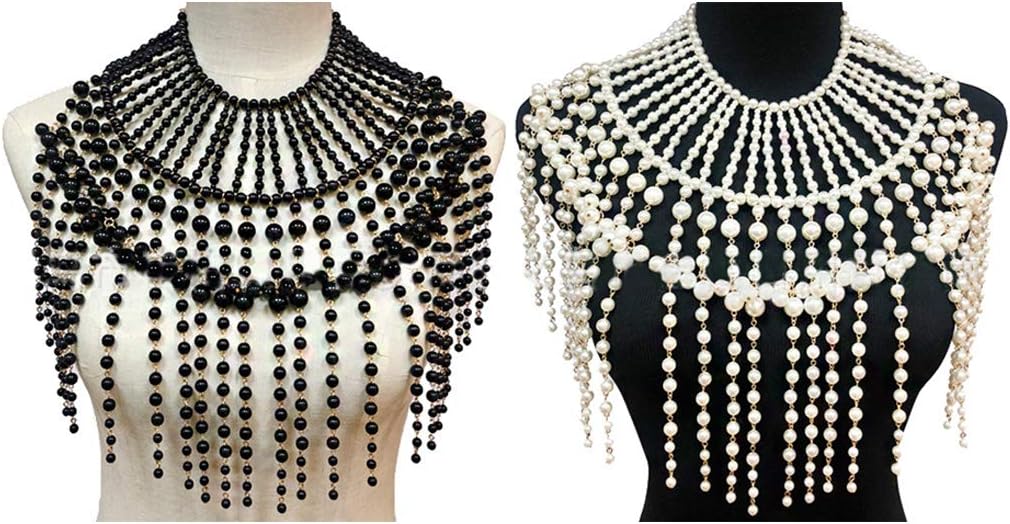 Pearl Shawl Layered Jewelry Shoulder Body Chain Harness Pearl Beaded Necklace Collar
