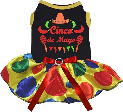 Miniatura 5 de Petitebella Cinco De Mayo - Vestido para perro de estilo mexicano (amarillocuadros, mediano)