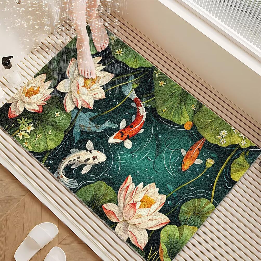 Tappetino da doccia antiscivolo 75X150 cm Motivo a loto Tappeto Doccia antiscivolo Tappeto Bagno Morbido PVC Tappetino Vasca per Bagno e Aree Umide