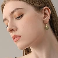 Vista 6 de Natural Hetian Jade Green Donuts Pendant Dangle Hook Earring Minimalist Fashionable Jade Drop Earrings Good Luck Ear Hoop Jewelry Gift for Women