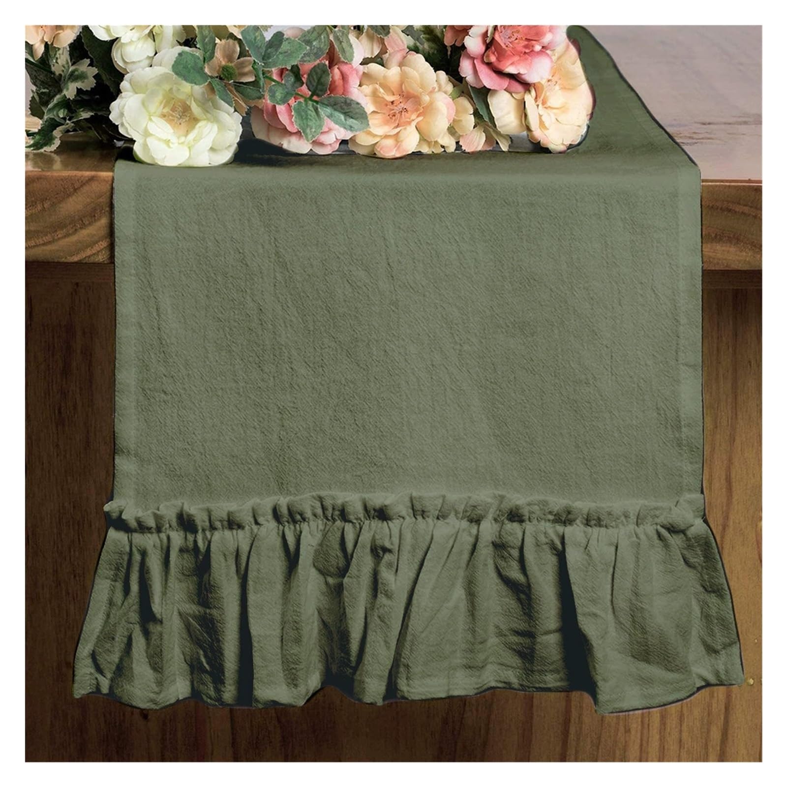 Ruffle Table Runner Pure Color Table Runner Shabby Chic Ruffled for Shower Bride Rustic Home Decoration(Green,30x180cm)