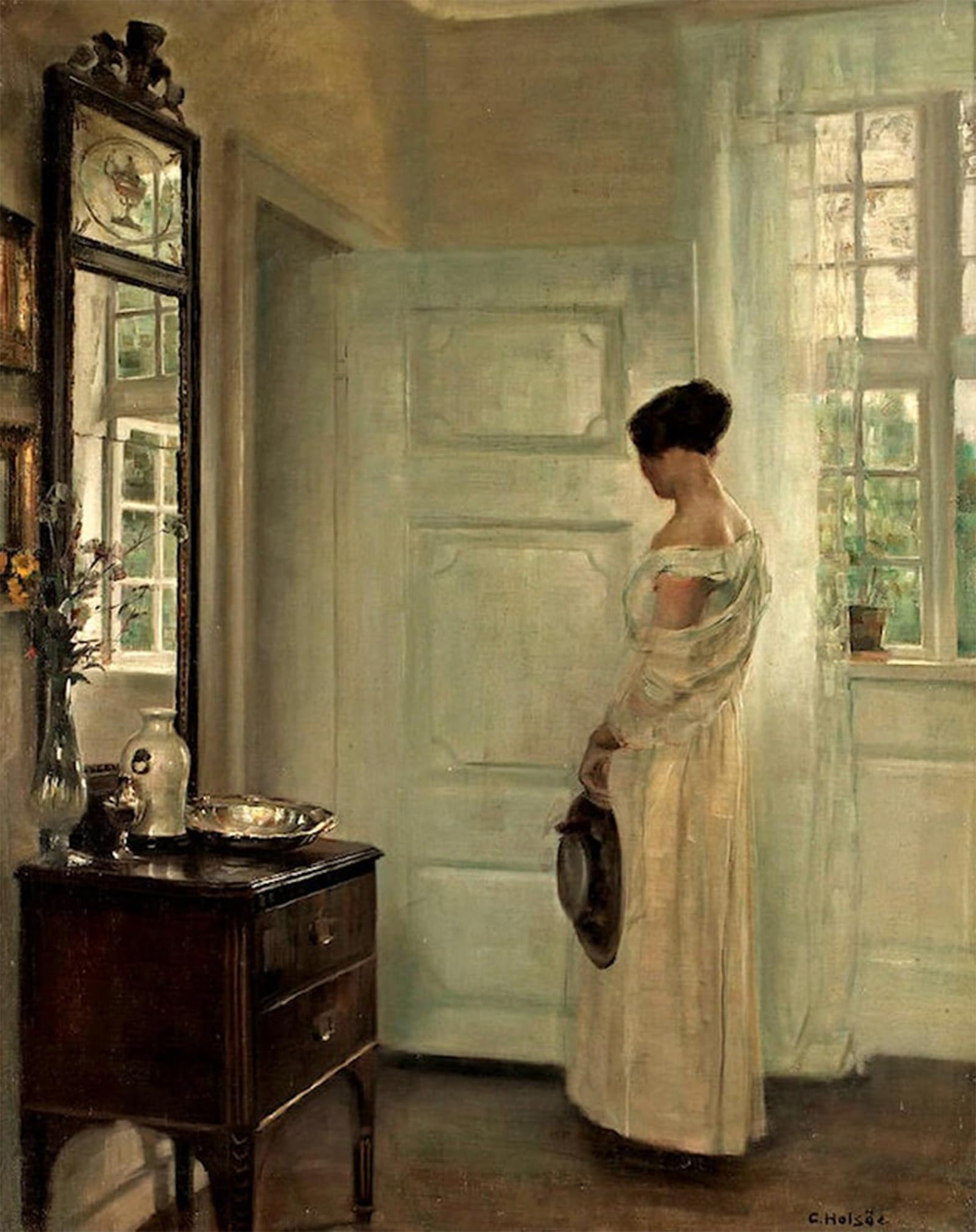 SERENDIPITP Vintage Picture Print on Canvas Wall Art Poster Interior with Ida in a White Dress Vilhelm Hammershoi Artwork Print Poster for Wall Decor 60x90cm