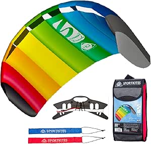 HQ Kites Symphony Beach III 51in (1.3m) Dual Line Parachute Stunt Foil Sport Kite Ready to Fly Outdoor Fun Sports for Boys and Girls Ages 8 and Up - Rainbow Color