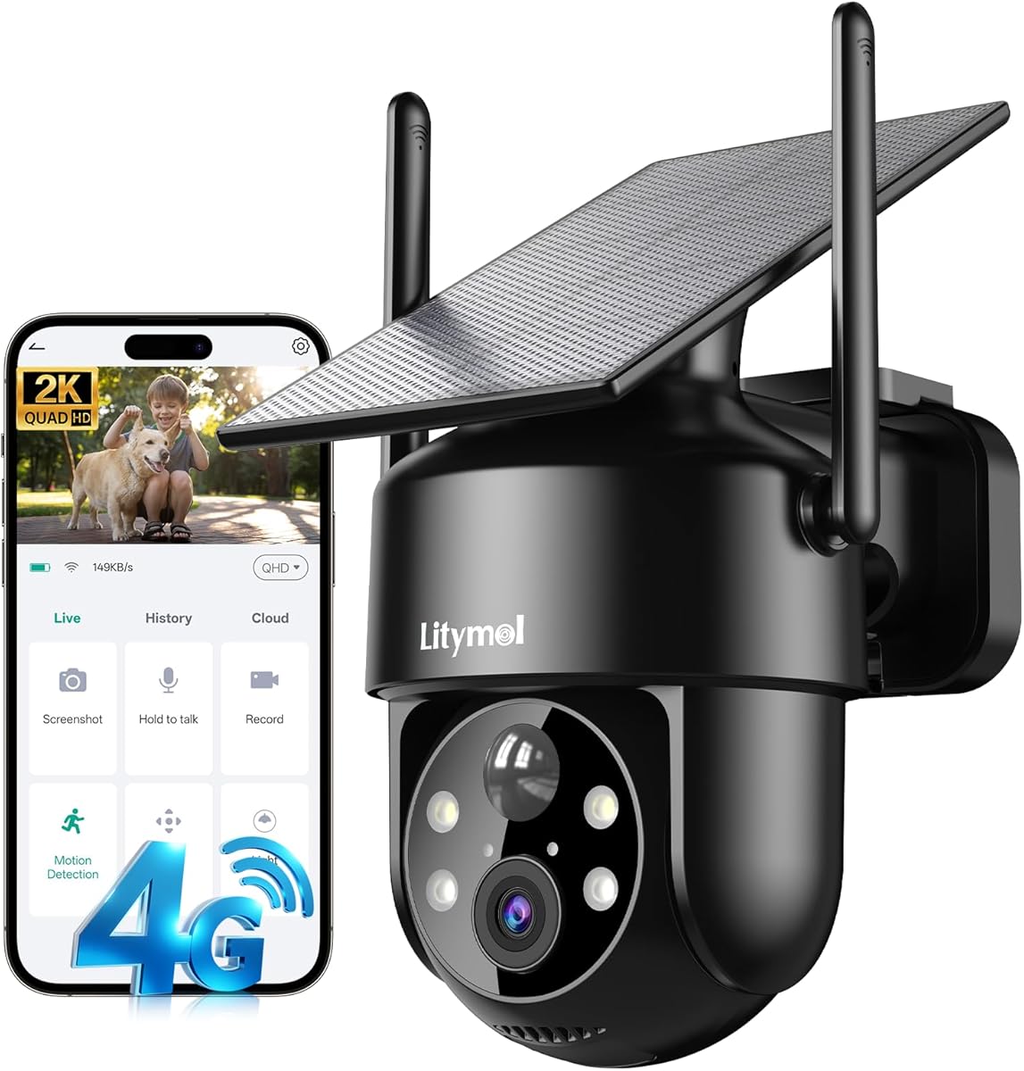 4G LTE Cellular Solar Security Cameras Wireless Outdoor,No WiFi Cameras for Home Security,2K Surveillance Camera Lenses,Spotlight Siren Alarm,AI Detection,SD/Cloud Storage, Wire-Free