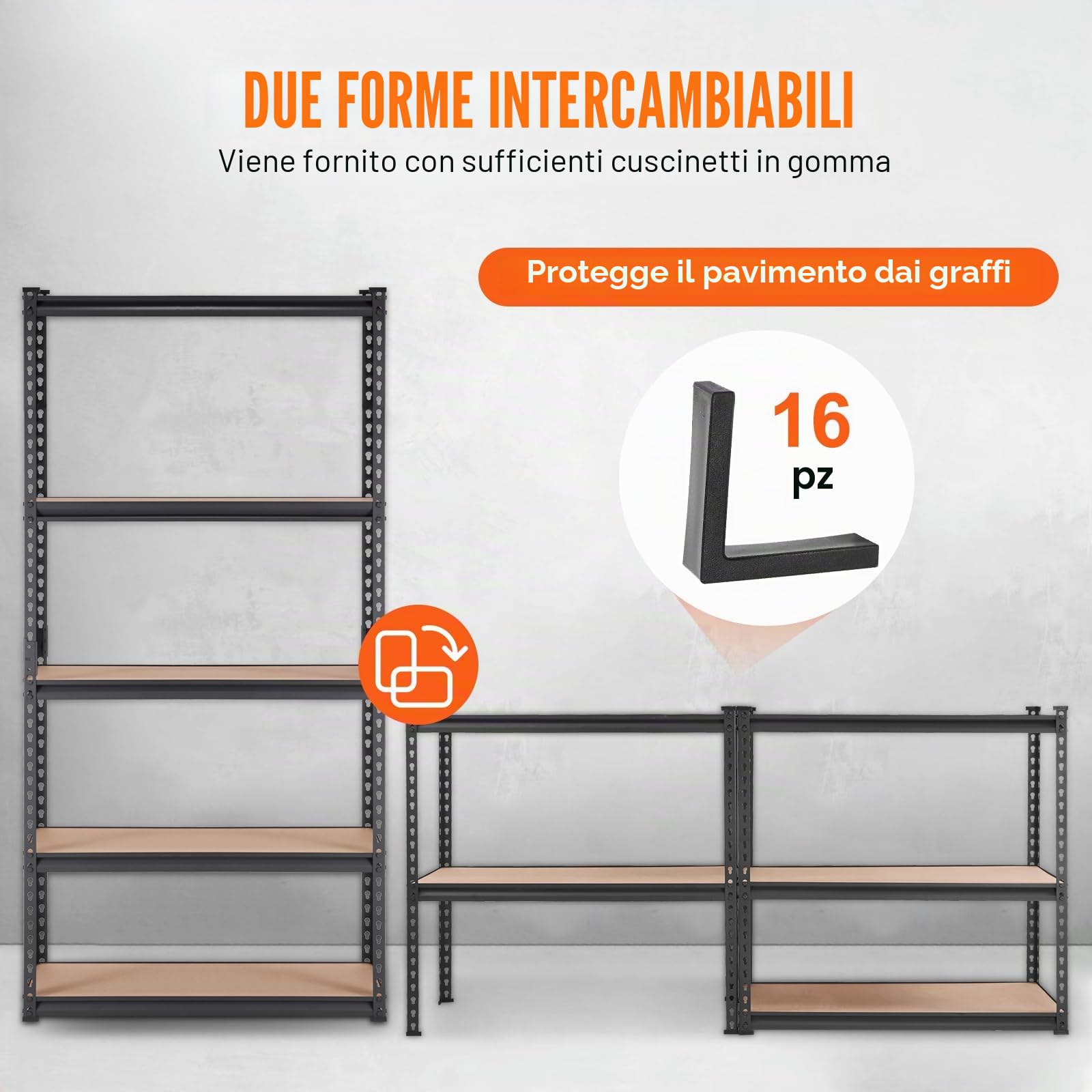 VEVOR Scaffale per Carico Pesante da Garage Officina Cantina 5 Ripiani in Metallo Carico Totale Massima 907,2kg, Scaffale in Metallo Altezza Ripiano Regolabile 90x45x182,88 cm, Scaffale per Magazzino
