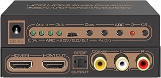 iArkPower 4K60Hz HDMI 2.0 Audio Extractor HDMI to Optical Spdif Coaxial RCA L/R Stereo Audio Splitter Support ARC, 5.1CH DD DTS, HDR10+, Dolby Vision, Dolby Atmos