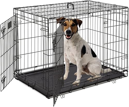 Jaula grande para perros de 42 pulgadas, jaula de doble puerta para mascotas, jaula plegable de alambre de metal con panel divisor, bandeja de