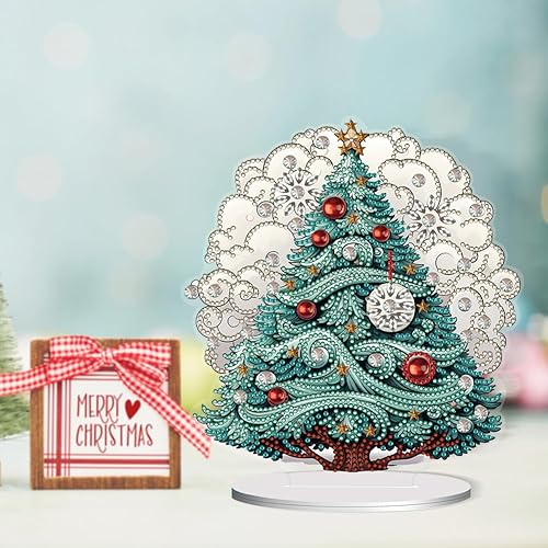Miniatura 8 de Orgone Pintura de diamantes para árbol de Navidad, kit de adornos de escritorio para adultos, arte con diamantes pintura acrílica por números,