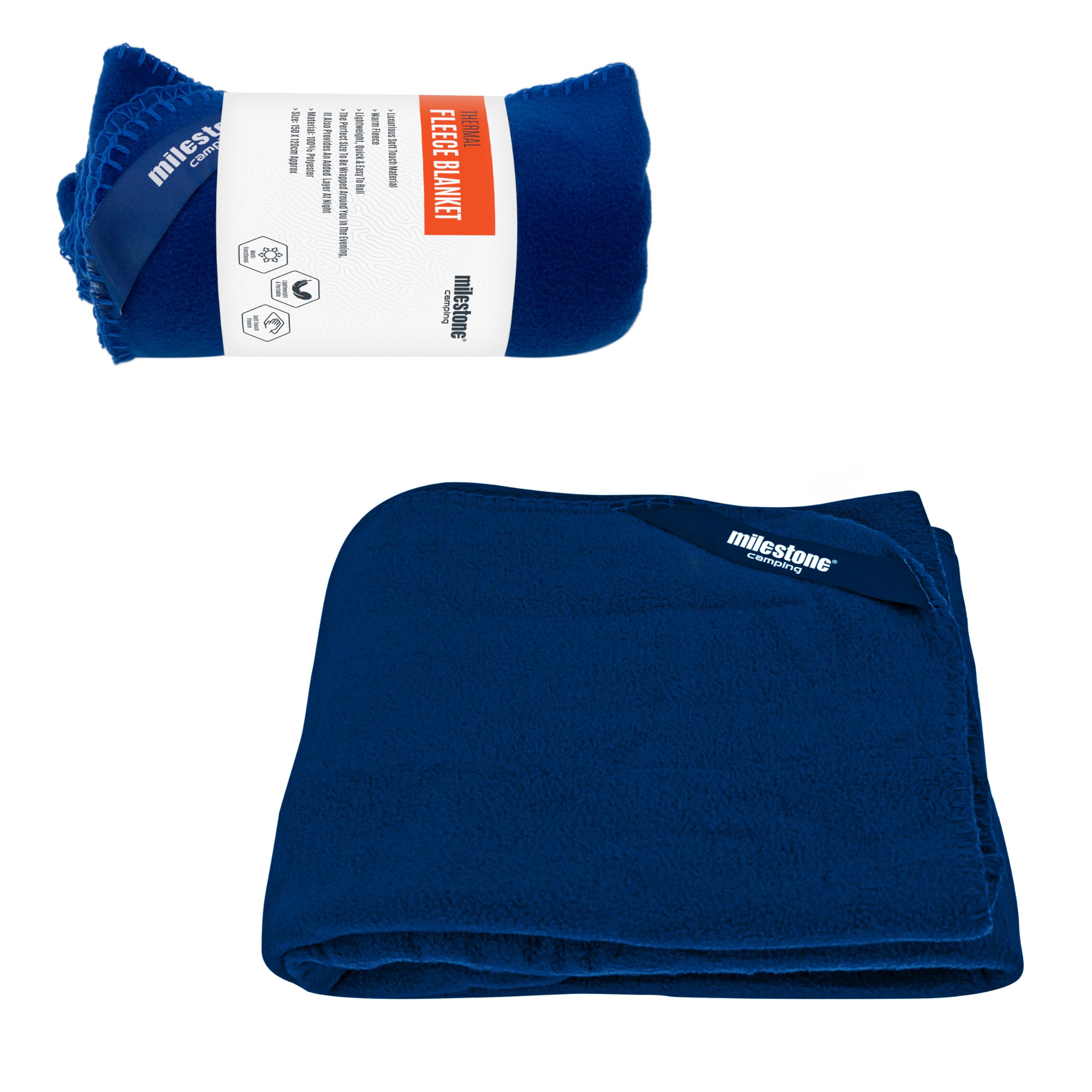 Milestone Blue Camping Thermal Blanket Fleece 200Gsm 120X150cm