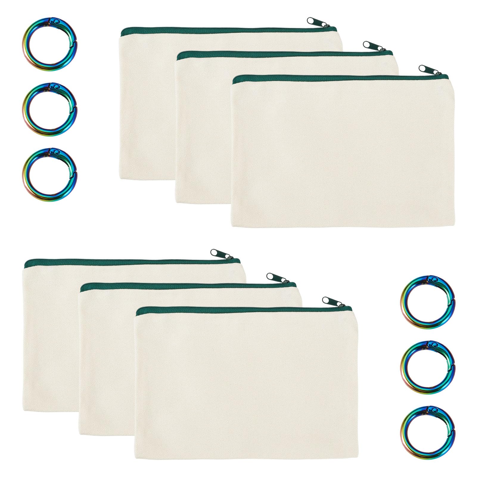 Bestewelry 6 pcs Canvas Makeup Bags Blank Fabric Pencil Cases Canvas Zipper Pouch DIY Craft Bags with Rings for Students School Storage Women Travel Makeup Organizer, Dark Green