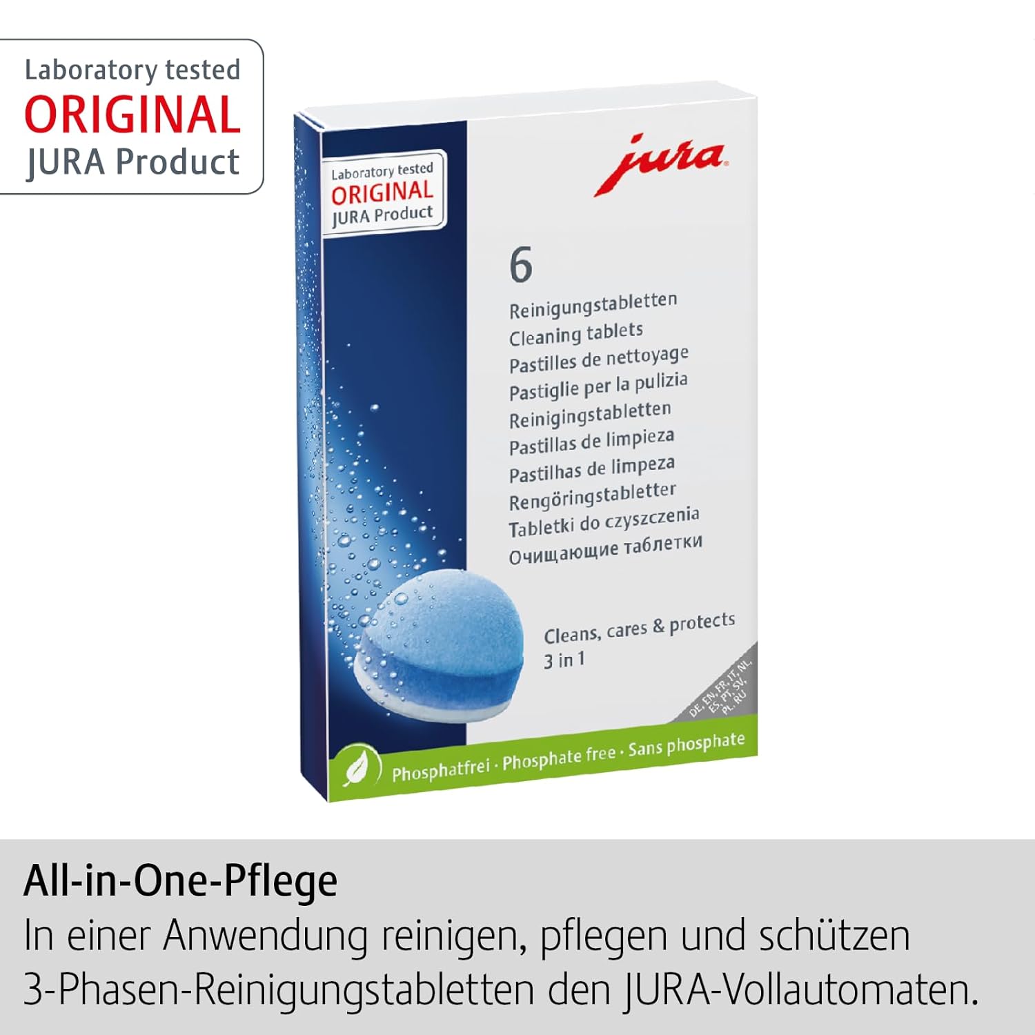JURA Original – 3-Phase Cleaning Tablets for 6 Cleanings – TÜV-Certified Hygiene – Pack of 6 – 24225