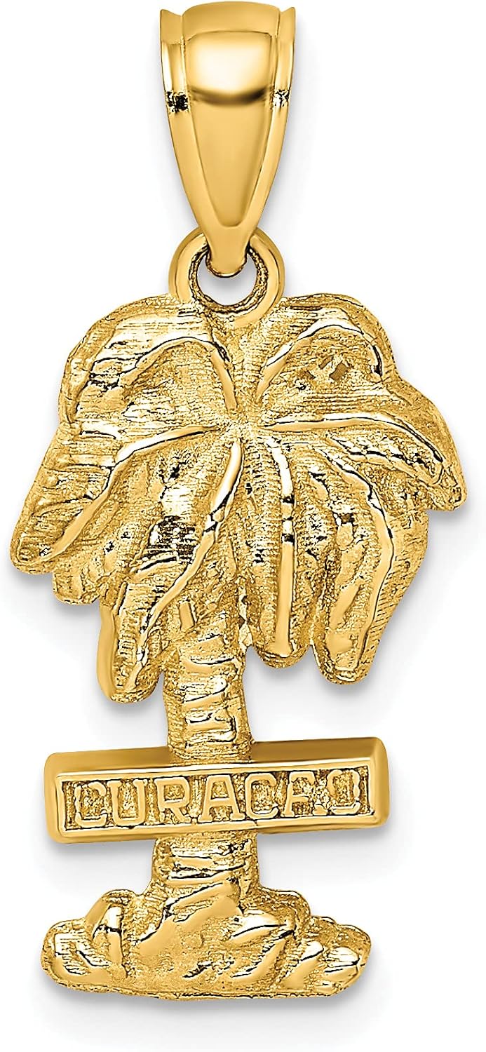 Real and Solid 14K Yellow Gold 2-D CURACAO On Palm Tree Charm