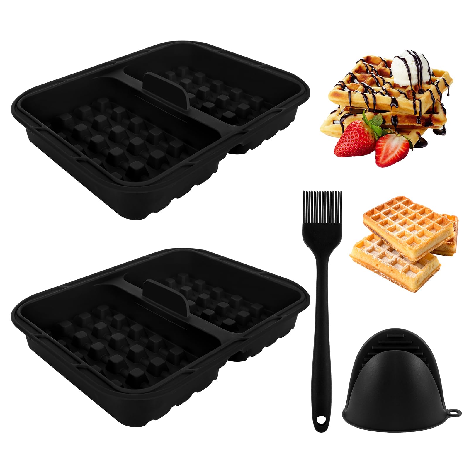 Airfryer akcesoria waflowe, 2 akcesoria do frytkownicy na gorące powietrze, z rękawiczkami, pędzlem, frytkownica na gorące powietrze, forma waflowa, kompatybilna z AF400EU SL451EU AF451EU, gofrownica