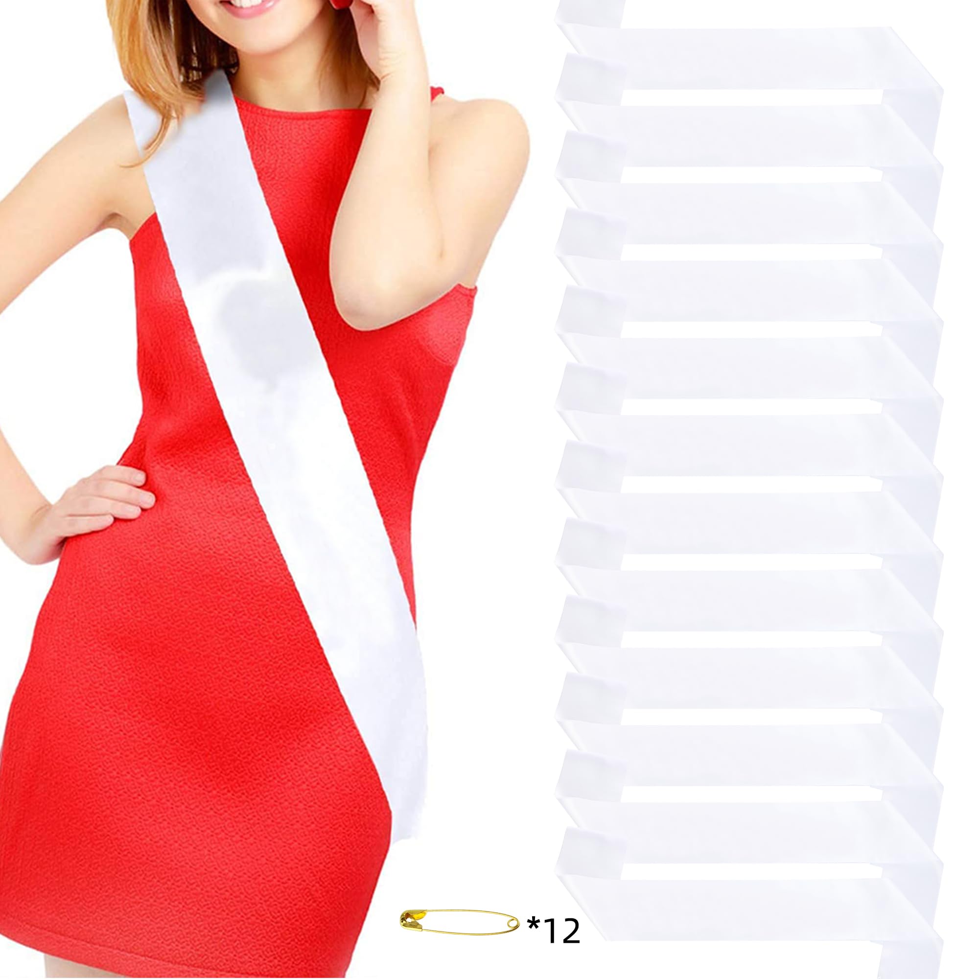9 Écharpes Satin Blanc 160cm - Vierges Pour Personnalisation Mariage, Anniversaire, EVJF