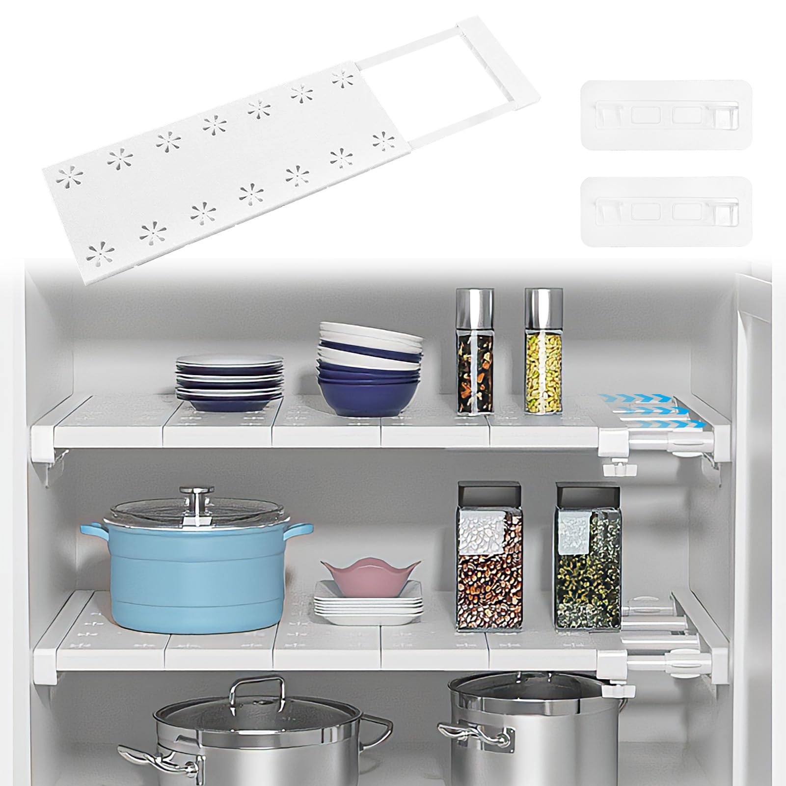 Étagère réglable, largeur : 10 cm, longueur réglable : 32 à 48 cm, étagères extensibles, séparateur d'étagères télescopiques sans clous, pour armoire, cuisine, salle de bain