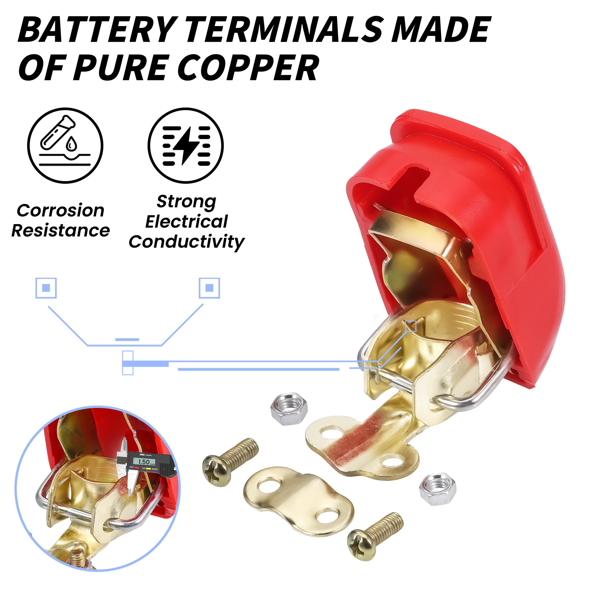 Zocipro 4Pcs Morsetti Batteria Auto, Morsetti di Batteria Attacco Rapido Connettori Terminali di Batteria, 12V Batteria Terminali con 2 Rondelle, per Auto Roulotte Camper Barca