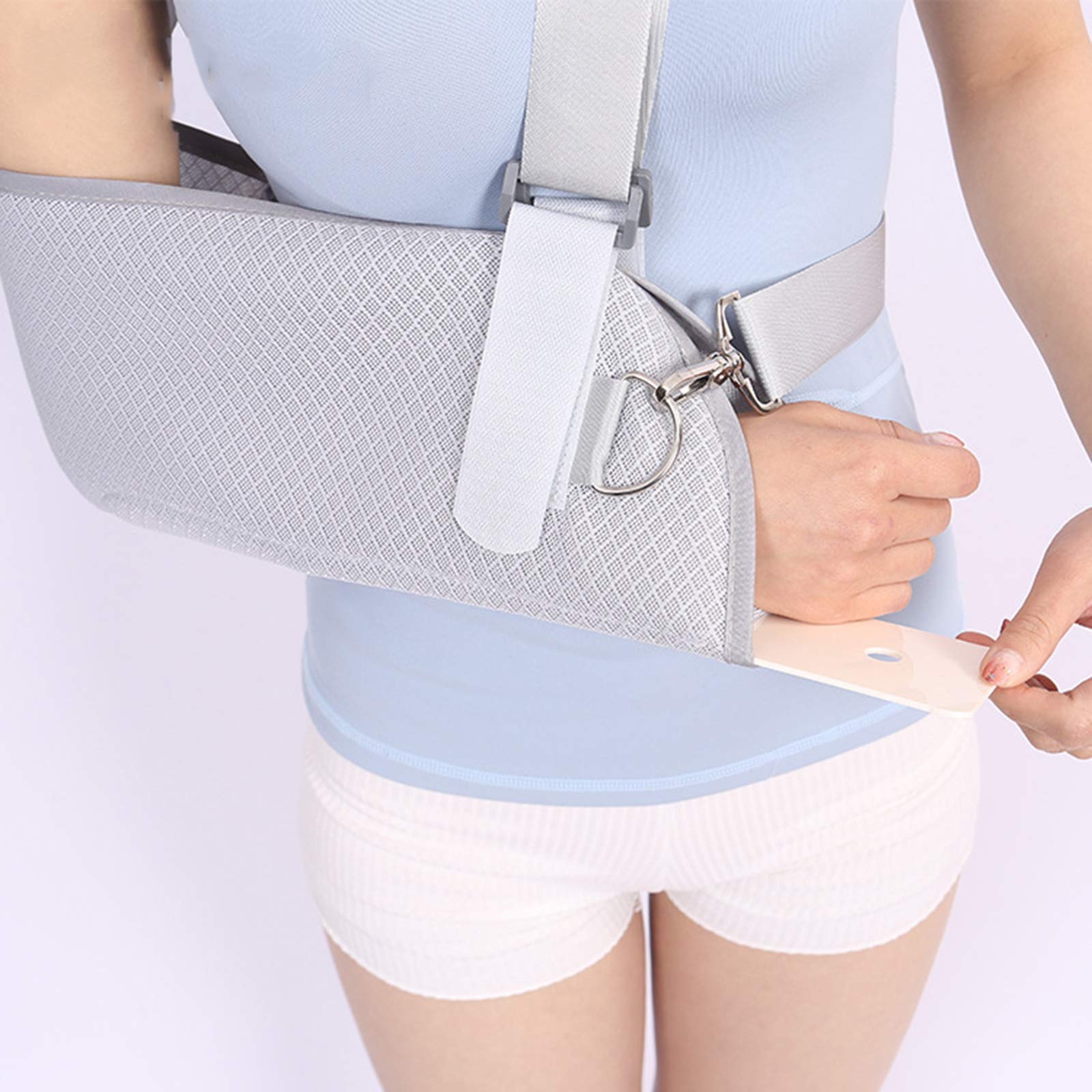 Cabestrillo para brazo con diseño ergonómico, correa dividida y pretina con soporte de placa de ABS para codo de brazo fracturado roto, correa de hombro ajustable, universal para brazos izqu