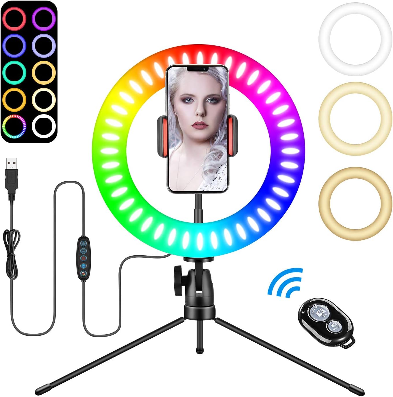 Tenswall 6" LED Ring Light with Tripod Stand for Live Stream,YouTube Video & Makeup Selfie, Mini Desktop LED Camera Light with Phone Holder Selfie Ring Light with 3 Light Modes & 11 Brightness Levels
