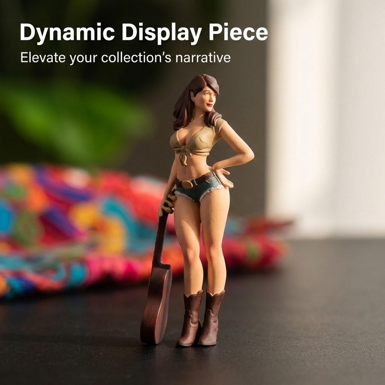 Miniatura Figura Realistica Bambola Miniatura Micro Raccolta Chitarra Ragazza Resina Dipinta con Posa Naturale per Paesaggio Ferroviario Decorazione D, 7.5 Cm
