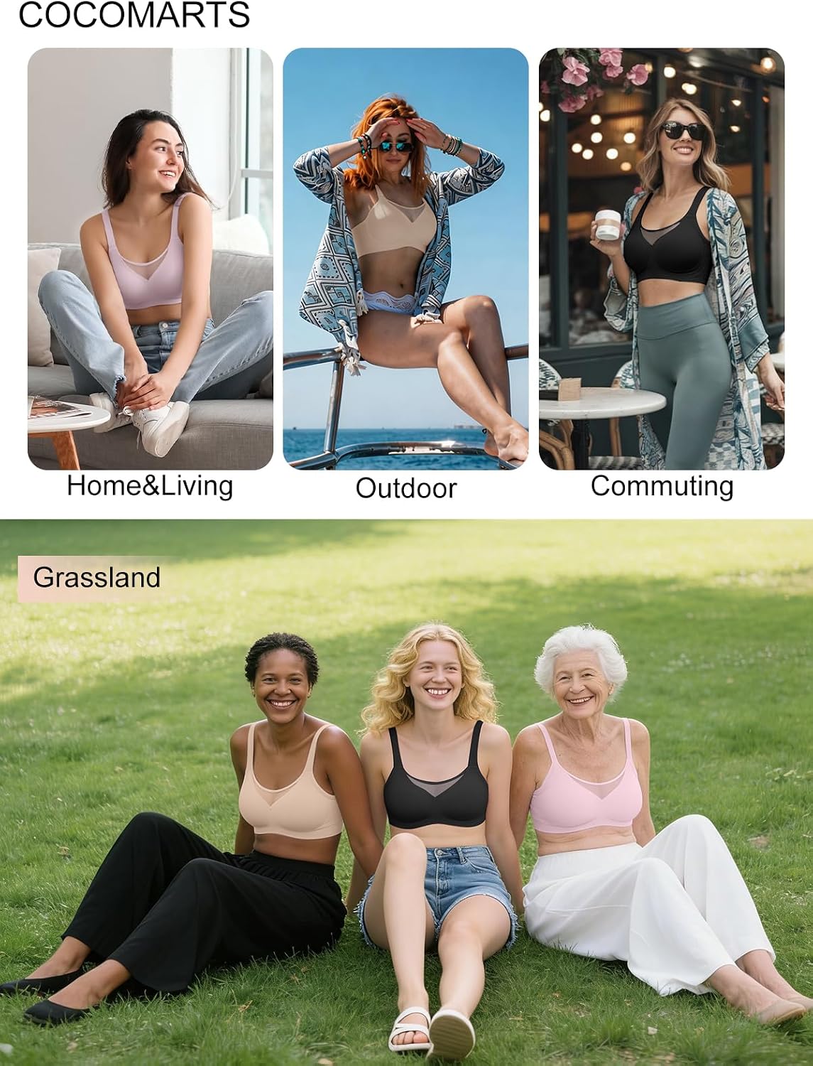 COCOMARTS Jelly Bras for Women No Underwire Push Up V Mesh Seamless Comfort Tshirt Bra Supportive Lift Bralette Everyday Bra
