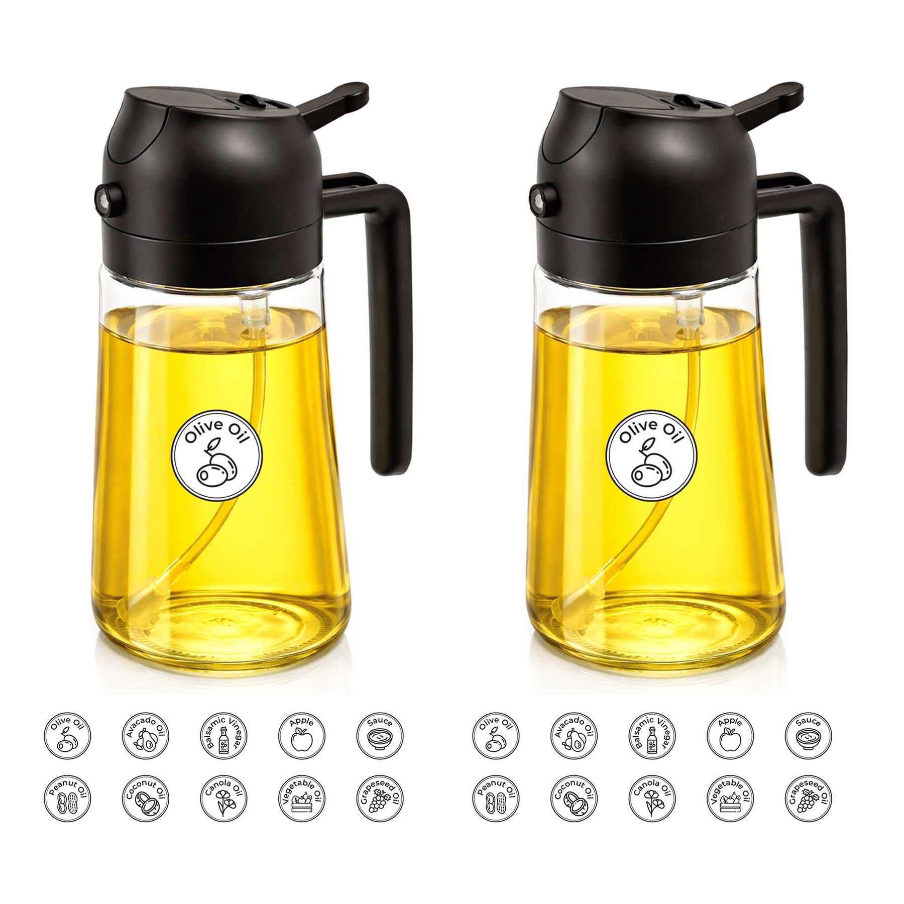 Innoteck Black 2 Pack 470Ml Oil Sprayer & Dispenser Glass Bottle