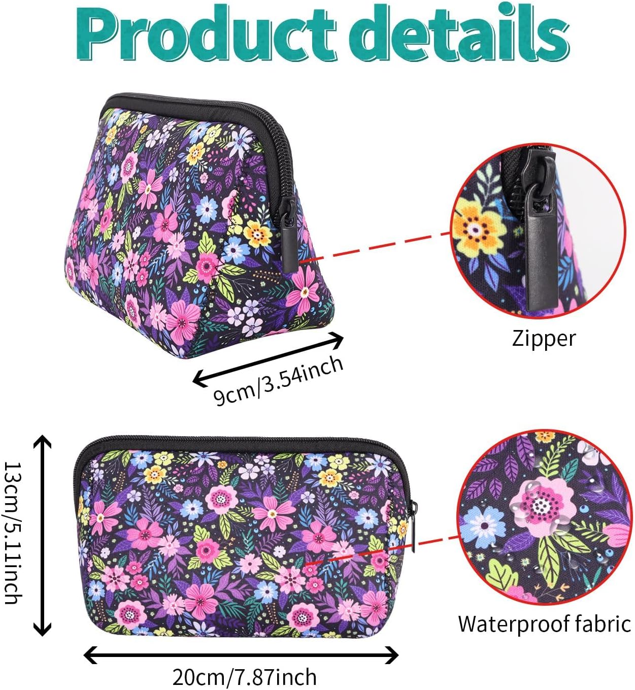 Cosmetic Bag Waterproof Neoprene Zipper Pouch Travel Portable Toiletry Makeup Bags Organizer Case for Women and Girls image 2