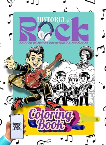 Historia del rock libro para colorear mientras escuchas las canciones: Libro para colorear regalo niños (Spanish Edition)