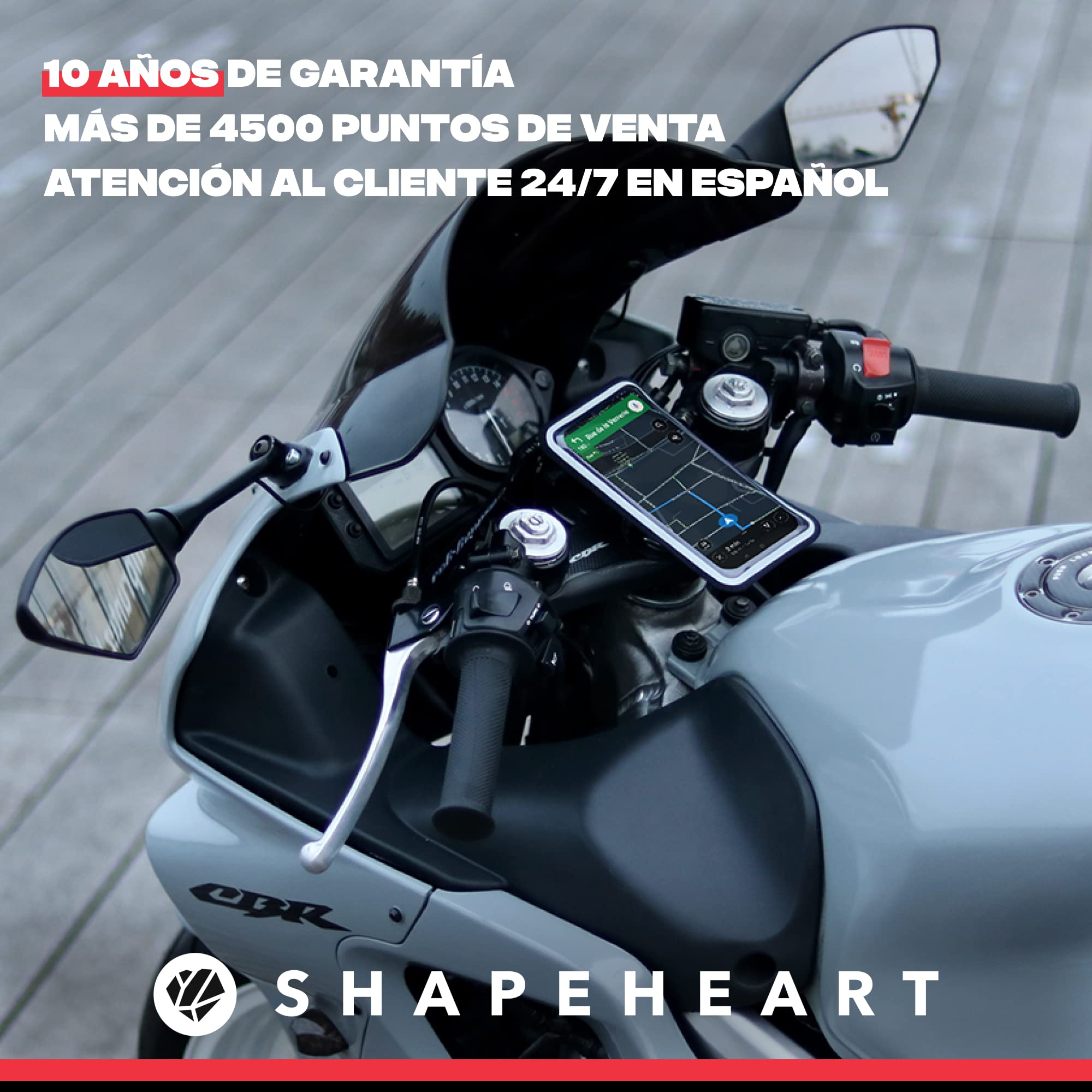 SHAPEHEART, Soporte movil moto deportiva magnético. Universal, impermeable y antivibracion. Porta movil para semi manillares de moto