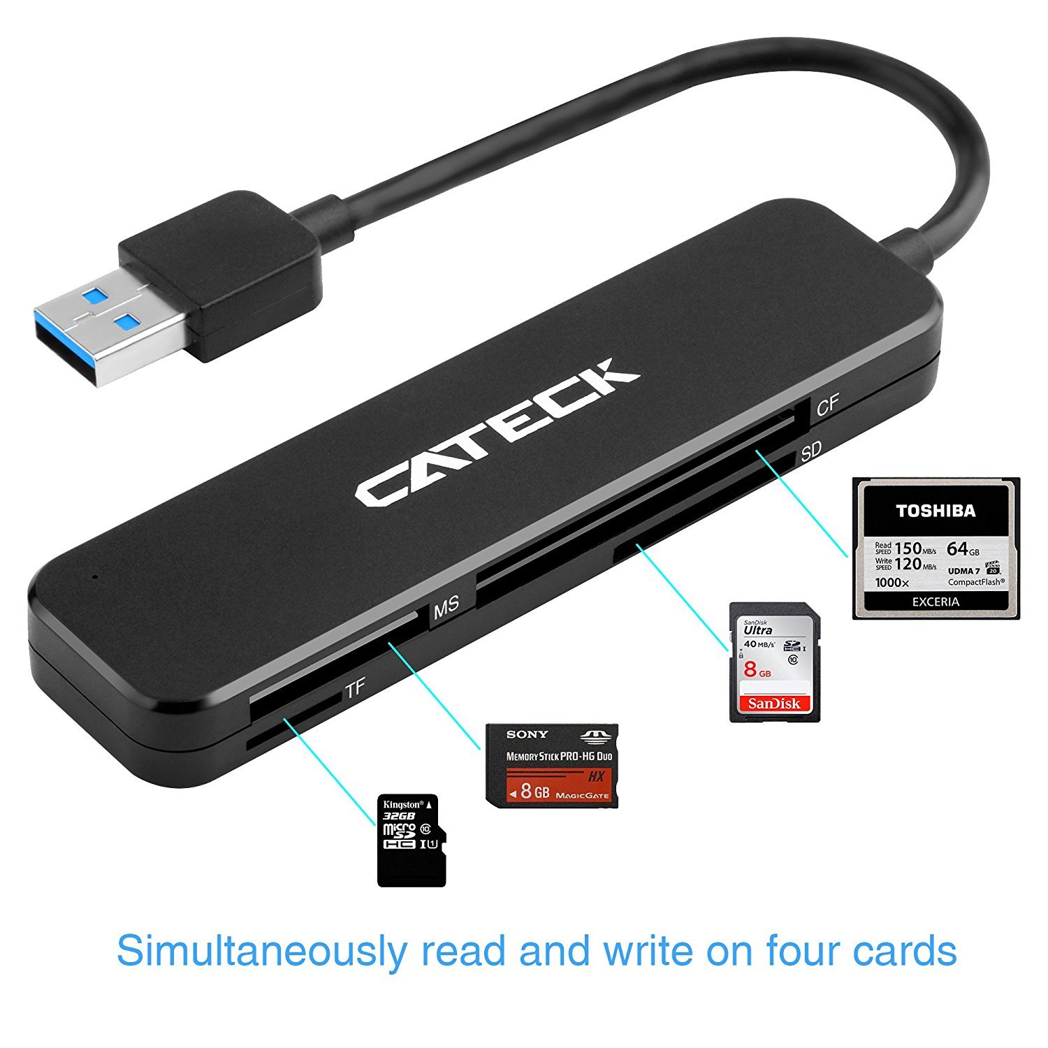 Cateck USB 3.0 4Slot Card Reader for SDXC, SDHC, SD, CF, HighSpeed CF