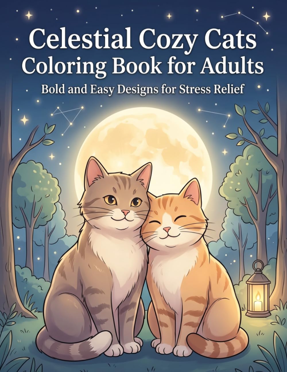 Celestial Cozy Cats Coloring Book for Adults: Bold and Easy Designs for Stress Relief